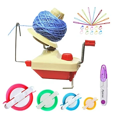 Afbeelding van Yarn Ball Winder, Hands Operated Swift Fiber String Wool Winder machines voor familie + 10 PS breien stitch markeringen kunststof naalden 1 schaar (26b)
