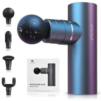 Afbeelding van arboleaf Mini massagepistool, massageapparaat, 3200 rpm, 0,47 kg, met AI niveaus, 4 siliconen opzetstukken, stil spierpistool tas, spierontspanning, sterke accu, USB C