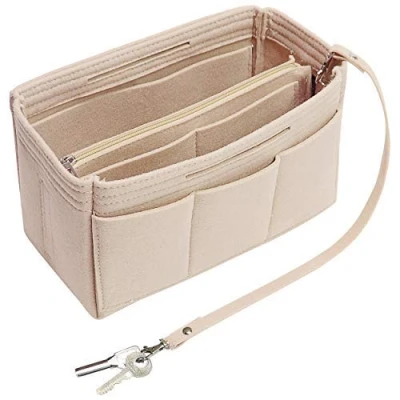 Afbeelding van Soyizom Vilten handtasorganizer, bag in organizer handtas voering, draagtas past de Speedy 25 40 en Neverfull (6 kleuren, 3 maten), Beige, Large:30(L)x 15(W) x 16(H)CM
