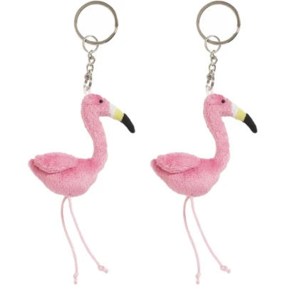 Afbeelding van Set van 4x stuks pluche Flamingo knuffel sleutelhanger 6 cm Speelgoed dieren sleutelhangers