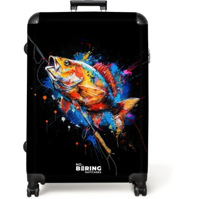 Afbeelding van NoBoringSuitcases.com® Koffer groot Reiskoffer lichtgewicht Sportvissen met graffiti Rolkoffer 4 wielen Grote trolley XL 98 liter bagage