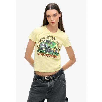 Afbeelding van Superdry Tshirt print, Dames, Maat: 36, Pale yellow slub
