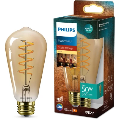 Afbeelding van Philips Deco LED SceneSwitch 50W E27 fitting ST64 Edison lampvorm Amberkleurige lamp