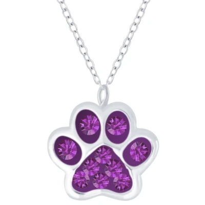 Afbeelding van JoyS Zilveren kat hond dierenpoot hanger met ketting 36 cm + 5 paars kristal poot afdruk