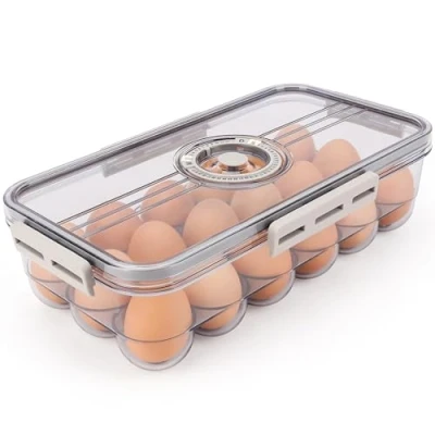 Afbeelding van Belle Vous Ei Opslag Container met Timer Deksel voor Koelkast BPA vrij Plastic 18 Eier Tray Draagbaar/Stapelbare Doorzichtige Organizer Doos Maand/Dag Transparant