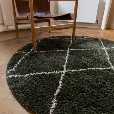 Afbeelding van Interieur05 Hoogpolig Vloerkleed Berber Kris Kros Groen/wit Rond 240 Ã ̃
