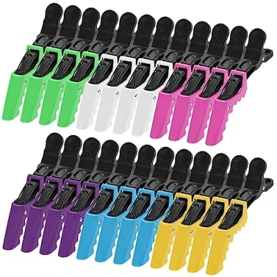 Afbeelding van 24 stuks afdeelklemmen, haarklemmen, kappers, kunststof, krokodil, haarclips, professionele kappersspeld, haarsnijsjabloon, kappersaccessoires (kleur)