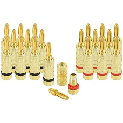 Afbeelding van Poppstar 20x High End Bananenstekker (3 delig), voor Luidsprekerkabel (tot 4 mm²), Speakers, Luidspreker, AV Receiver, 24k Verguld (10x zwart, 10x rood)