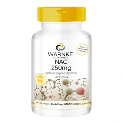 Afbeelding van NAC 250mg 90 capsules N acetyl cysteïne hooggedoseerd veganistisch Warnke Vitalstoffe Duitse apothekerskwalitei