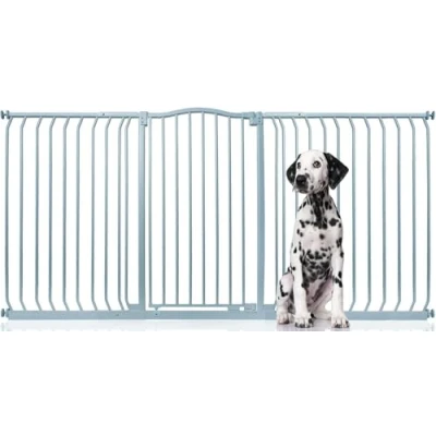 Afbeelding van Bettacare Extra Hoge Hondenhekje met Gebogen Bovenkant Assortiment, 188cm 197cm (23 opties beschikbaar), Mat Grijs, Hoog 100cm in Hoogte, Traphekje Zonder Boren voor Hond en Puppy, Hekje Huisdieren Honden, Eenvoudige Installatie