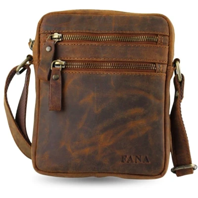 Afbeelding van Fana Bags Leren Schoudertas Bruin Buffelleer Platte Herentas Schoudertasje Heren Leer Luxe Kwaliteit Leder Cadeau voor Mannen