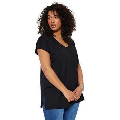Afbeelding van Trendyol Wit Boyfriend T Shirt Van 100% Katoen Met V Hals En Split Tbbss22Bf0036