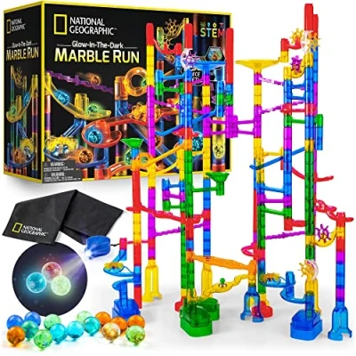 Afbeelding van National Geographic Gloeiende marmeren run 250 delige bouwset met 50 Glow in the Dark Glass ks, mesh opbergtas, geweldig creatief STEM speelgoed voor meisjes en jongens