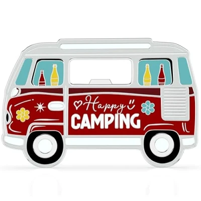 Afbeelding van LANOLU Flesopener magneet camping bus &quot;Happy Camping&quot;, camper cadeau, gadgets caravan, geschenken, magnetisch van metaal