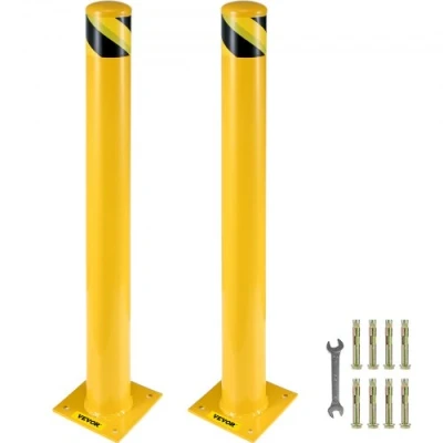 Afbeelding van VEVOR veiligheidspaal, 36&quot; hoge paal, 5,5&quot; diameter stalen gele veiligheidspaal met 8 ankerbouten