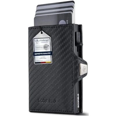 Afbeelding van SF SCOFIELD Duality Classic Slim Wallet met muntvak, kaartenetui voor heren 9 10 kaarten, portemonnee RFID bescherming, creditcardhouder, Carbon mat zwart, S Münzfach, Modern