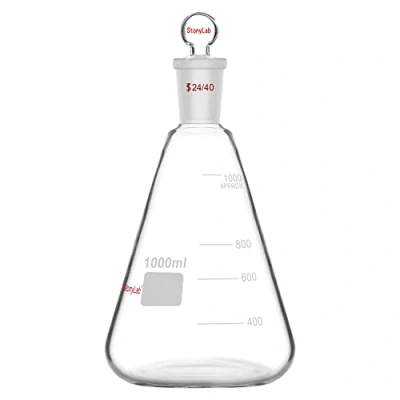 Afbeelding van stonylab Glas 24/40 Erlenmeyer kolf met Stop, 1000 ml Borosilicaatglas Zware Wandkolf Standaard Tapervormige Buitenste Gewricht en Glazen Stop