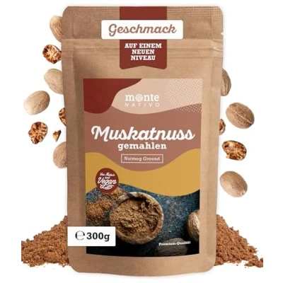 Afbeelding van gemalen nootmuskaatnoten (300 g), premium kwaliteit, nootmuskaat voor koken, perfect curry en chai, ideaal nootmuskaatrasp