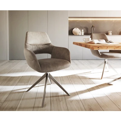 Afbeelding van Draaistoel Yago Flex met armleuning kruisframe breed roestvrij staal taupe vintage 360