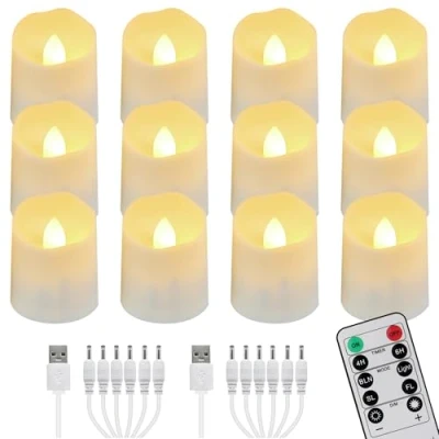 Afbeelding van FREEPOWER 12 oplaadbare led theelichtjes met afstandsbediening, timer, flikkeren, warmwit, dimbaar, elektrische kaarsen 2 USB kabels, decoratie voor Kerstmis Halloween party familie