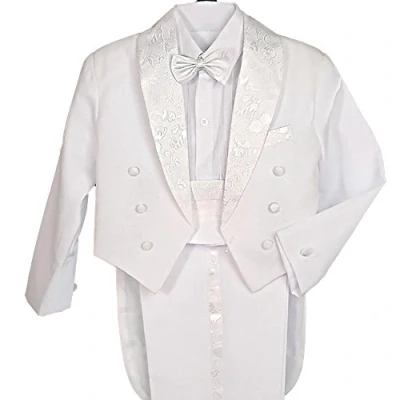 Afbeelding van Lito Angels Tuxedo Smoking Kostuums &amp; Blazers Pak Set van 5 Stuks met Buikband Bruiloft Feest Formele Kleding Outfit voor Baby Jongens Maat 80 (Leeftijd 9 12 maanden) Wit