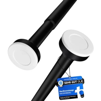Afbeelding van MEISENBERG 2 stuks Douchegordijnstang, Gordijnroede Zonder Boren 110 200 cm, Telescopische Metalen Stang, Uitschuifbare Spanstang voor Badkamer, Garderobe, Keuken Ø25 mm, Zwart, Roestvrij Staal