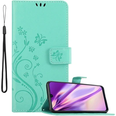 Afbeelding van Cadorabo Hoesje geschikt voor Samsung Galaxy M31 in BLOEMEN TURKOOIS Beschermhoes bloemmotief met magnetische sluiting, standfunctie en kaartsleuven Book Case Cover Etui