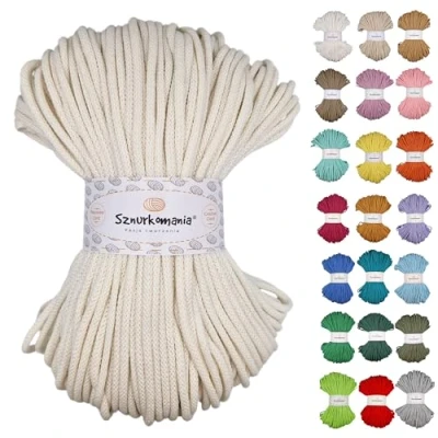 Afbeelding van Gevlochten katoenen koord, 5 mm, 100 m, 46 kleuren, gehaakt macramégaren, premium garen, macramétouw, Sznurkomania (ecru)