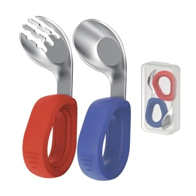 Afbeelding van Baby Lepel en Vork Eerste Leeftijd Vanaf 6 Maanden Ideaal voor Leren BLW Zacht Ergonomisch Bestek Praktisch Veilig Kinderbestek, Anti Verslikken Inclusief Etui