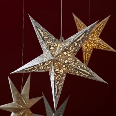 Afbeelding van Papieren Kerstster Wit/Grijs 60cm