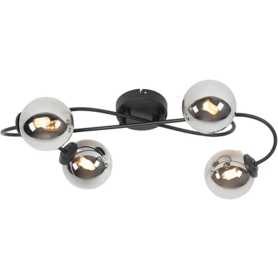 Afbeelding van QAZQA Moderne plafondlamp zwart 4 lichts met smoke glas Athens