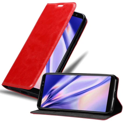 Afbeelding van Cadorabo Hoesje geschikt voor Samsung Galaxy A6 2018 in APPEL ROOD Beschermhoes Case magnetische sluiting Cover