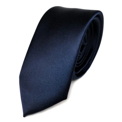 Afbeelding van TigerTie Herenstropdas smalle satijnen stropdas van 6 cm in effen design, ideaal voor zakelijke afspraken, feestelijke gelegenheden en vrije tijd, blauw marineblauw donkerblauw, Krawattengröße: ca.