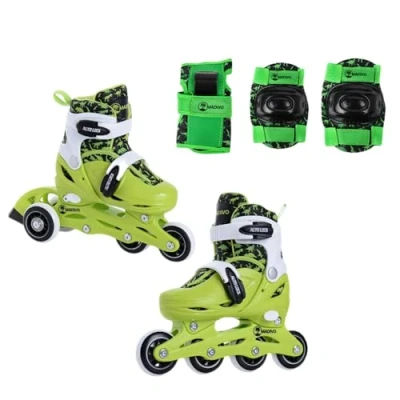Afbeelding van Madivo Dino set 2 in 1 inliner/triskates verstelbaar ABEC 5 rolschaatsen inline skates om te bouwen tot groen / zwart maten: 26 29, 30 33 (S (30 33) met beschermer)