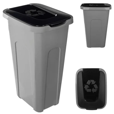Afbeelding van KADAX Vuilnisemmer voor afvalscheiding, 30 liter, robuuste afvalcontainer met luchtdicht klapdeksel, afvalscheidingssysteem, afvalemmer van kunststof (1, zwart deksel)