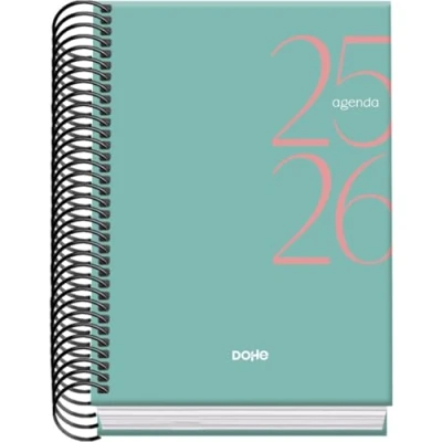 Afbeelding van Dohe Schoolagenda 2025 2026 Dag per Pagina, Formaat A6 (12x17 cm), Spaans en Engels, September tot Juni, Spiraalbinding, Harde Kaft SYSTEM Groen
