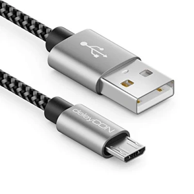 Afbeelding van deleyCON 2m Nylon Micro USB kabel Oplaadkabel Datakabel Metalen Stekker Opladen &amp; Synchroniseren Mobiele Telefoon Smartphone Tablet Navigatieapparaat