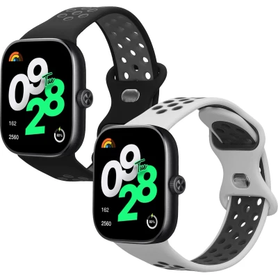 Afbeelding van kwmobile 2x horlogebandjes geschikt voor Xiaomi Redmi Watch 4 bandje Smartwatch bandjes van TPU Activity tracker horloge band in zwart / grijs wit