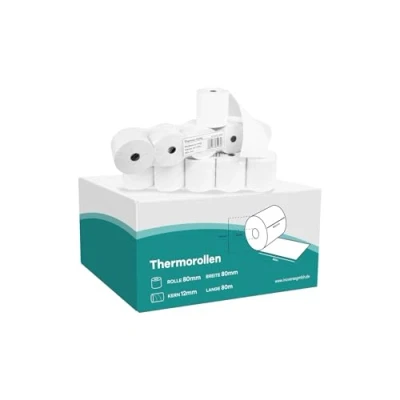 Afbeelding van Inoverse EC Cash Thermorollen 80 mm x 12 mm, thermisch papier bonrollen, kassarollen voor kassasysteem, EPOS printer en POS terminal, wit printerpapier met nul inkt printpapier, BPA vrij,