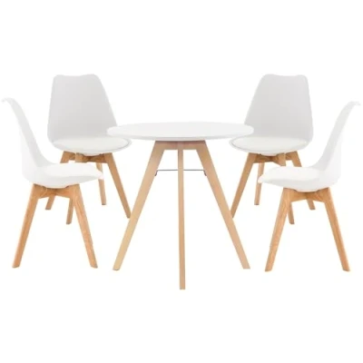 Afbeelding van CLP Livik Eetkamerset eetkamerstoelen set van 4x Linares 1x eettafel Viktor rond wit