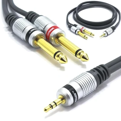 Afbeelding van 3.5mm naar 6.35mm x2 Kabel 1m Splitter Vitalco Jack 1/8 Inch Stereo Twin 1/4 Mono Mannelijke Plug Goud OFC