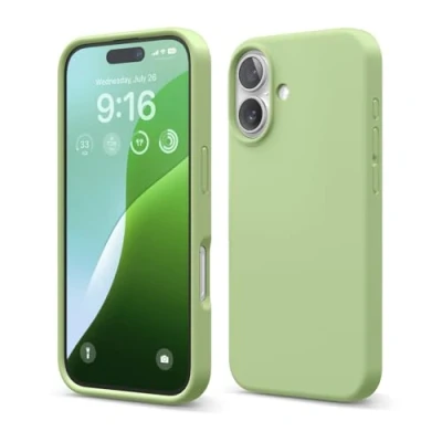 Afbeelding van elago Compatibel met iPhone 16 Hoesje, Premium Liquid Silicone Volledige Beschermende Cover, Schokbestendig, Slank Telefoonhoesje, Krasbestendige Zachte Microvezel Voering (Pastelgroen)