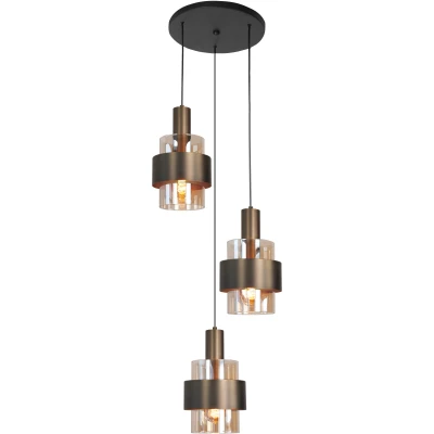 Afbeelding van Marrone Hanglamp 3 lichts rond d:40 cm zwart/brons + glas Modern Highlight
