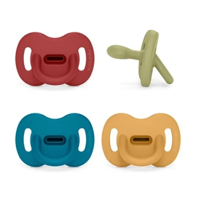 Afbeelding van Suavinex, Set van 4 siliconen fopspenen, voor baby&#039;s 6/18 maanden, fopspeen met symmetrische speen SX Pro, omkeerbaar, super zacht en soepel, ideaal om te slapen. Roze, Transparant, Oranje,