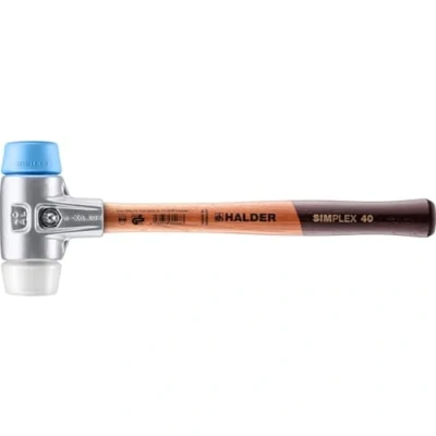 Afbeelding van Halder Kunststofhamer lengte 330 mm hoofd d. 40 hout superplastic wit/TPE soft blauw 1 stuk 3117.040