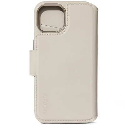 Afbeelding van Apple iPhone 15 Hoesje Echt leder Decoded Bookcase/2 in 1 Case Beige Telefoonhoesje