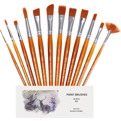 Afbeelding van H&amp;S penseel set 12 delig Borstelset met professionele penselen Hardhout en synthetisch haar Verf kwasten Kwast voor acrylverf olieverf