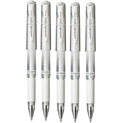 Afbeelding van uni ball Impact Gel Pen met brede punt, wit, 5 stuks