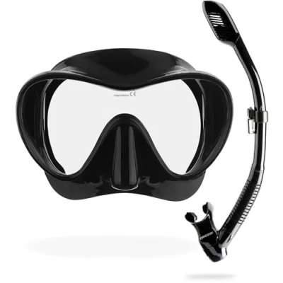 Afbeelding van CRESSI Frameless F1 Combo Set Duikmasker + Snorkel Dry voor Duiken en Snorkelen, Zwart, Eén Maat, Unisex Volwassene