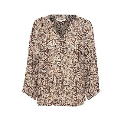 Afbeelding van Part Two Damesblouse, V hals, 3/4 mouwen, ontspannen pasvorm, bedrukt, Zwarte Leaf Print, 38
